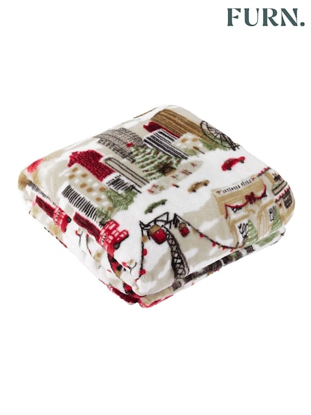Furn Cream Joy To All Printed Fleece Throw (V01981) | £18