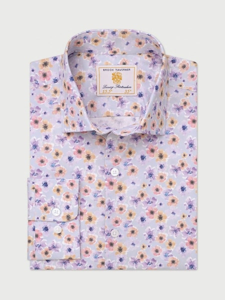 Brook Taverner Grey Poppy Print Occasion Shirt (V02283) | £50