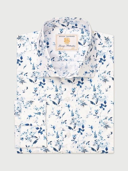Brook Taverner Blue Leaf Print Occasion Shirt (V02287) | £50