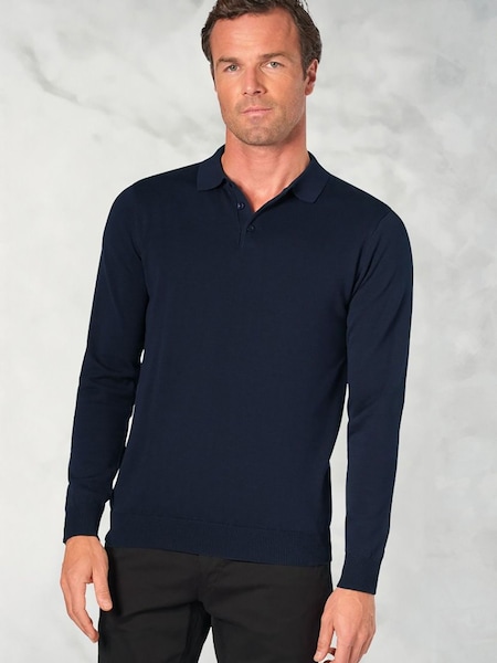 Brook Taverner Blue Long Sleeve Polo Shirt (V02295) | £40