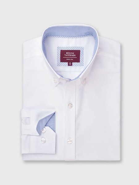Brook Taverner White Stretch Oxford Cotton Shirt (V02323) | £50