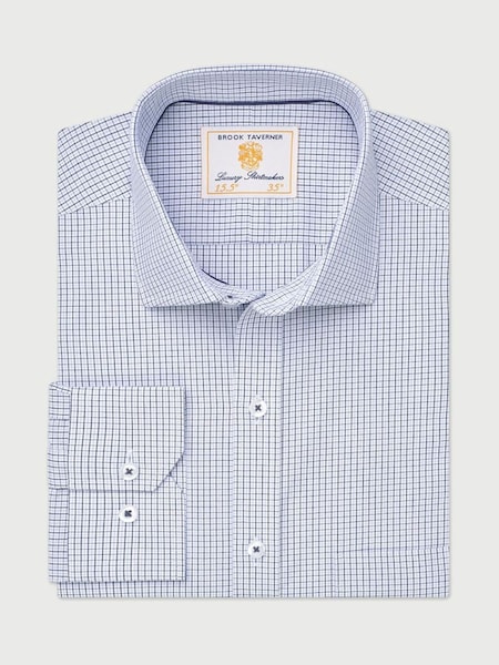 Brook Taverner Blue Micro Check Oxford Cotton Shirt (V02325) | £50