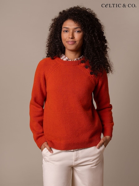 Celtic & Co.Orange Lambswool Button Neck Jumper (V02339) | £135