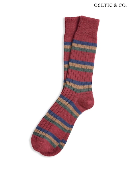 Celtic & Co. Mens Brown Merino Cotton Stripe Socks (V02341) | £32