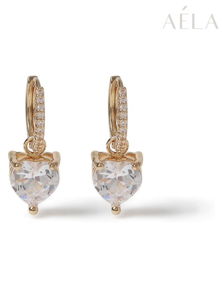 Aela Gold Tone Diamond Simulants Heart Drop Earrings (V02361) | £22.50