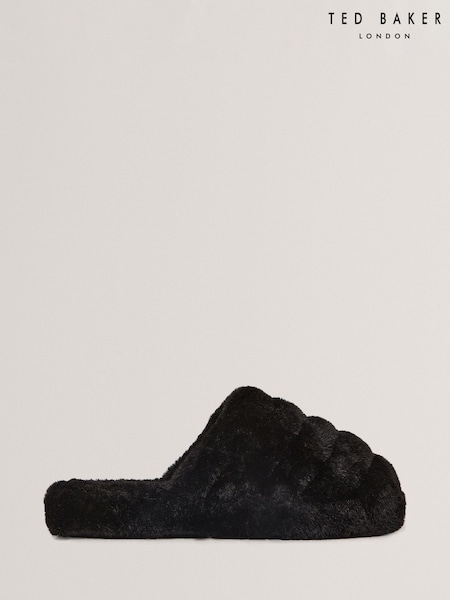 Ted Baker Black Lopsey - Faux Fur Mule Slippers (V02388) | £49