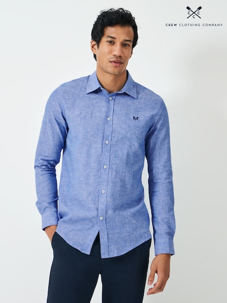 Crew Clothing Company Blue Long Sleeve Linen Shirt (V02419) | £69