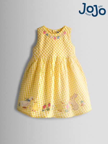 JoJo Maman Bébé Yellow Appliqué Gingham Sleeveless Dress (V02453) | £25 - £28