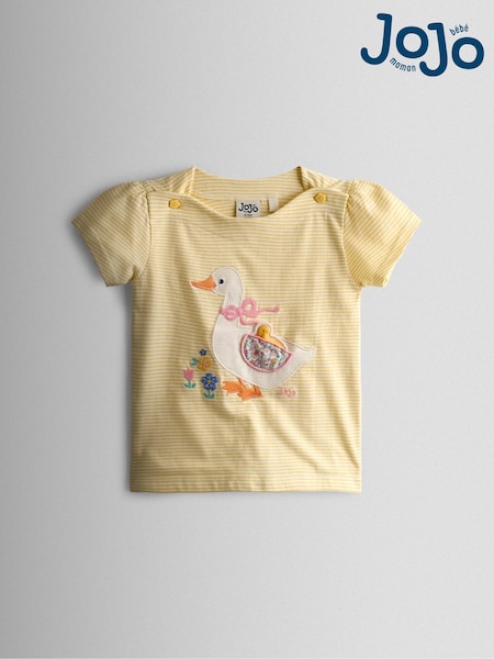 JoJo Maman Bébé Light Yellow Duck Appliqué Pet In Pocket T-Shirt (V02470) | £16 - £19