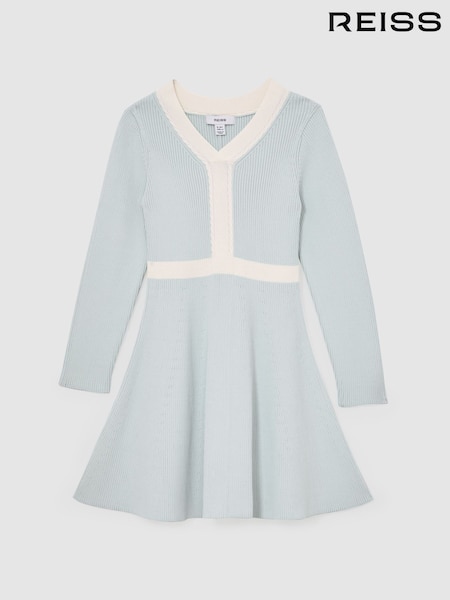 Reiss Pale Blue Alma 13-14 yrs Craft-Stitch Rib-Knit Dress (V02621) | £80
