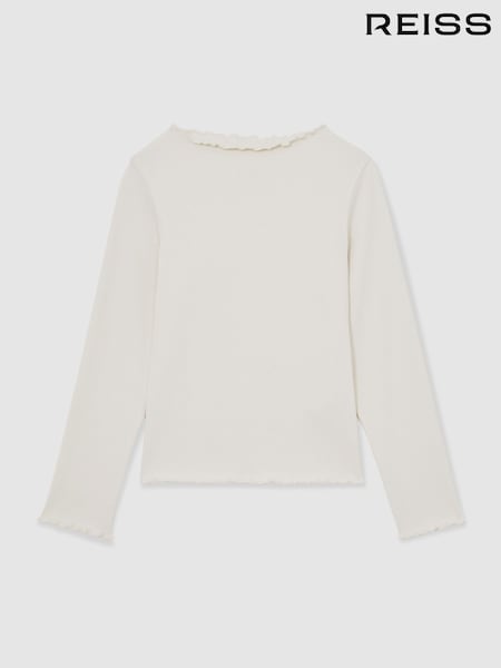Reiss Ecru Brittany Stretch-Cotton Lettuce-Trim Ribbed Top (V02721) | £22