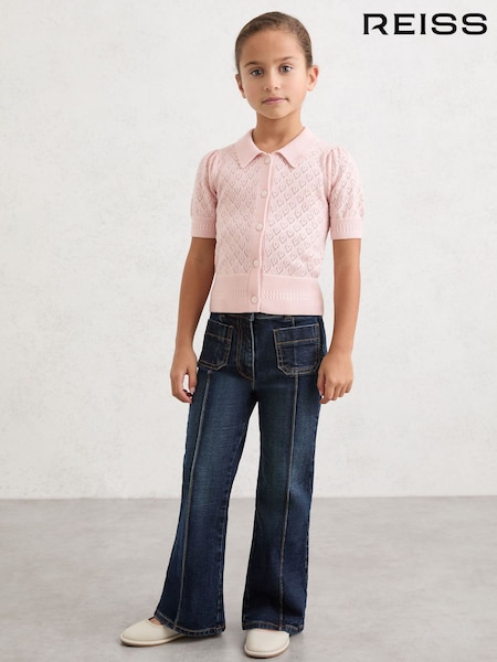 Reiss Pink Ava 3-9 yrs Cotton and Wool Heart-Pointelle Top (V02727) | £40