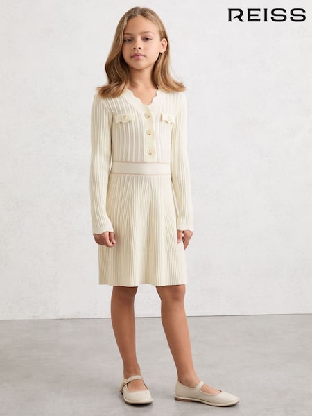 Reiss Ivory Rani 3-9 yrs Pointelle-Knit Scallop-Trim Dress (V02748) | £68
