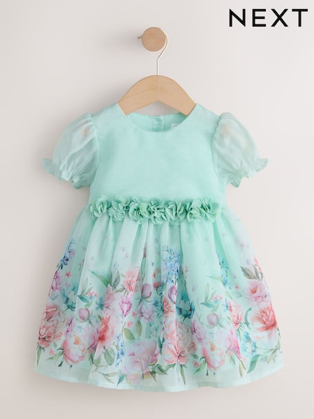 Mint Floral Print Flower Corsage Dress (3mths-8yrs) (V02793) | £0
