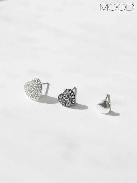 Mood Metallic Crystal Heart Stud Earrings 3 Pack (V02795) | £17