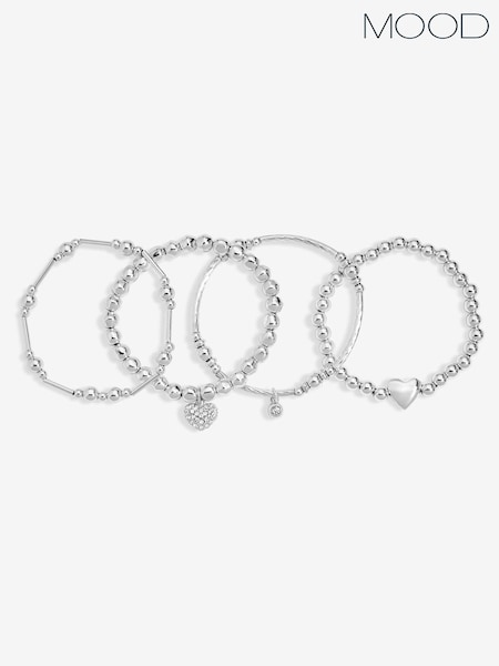 Mood Gold Tone Crystal Heart Multipack Stretch Bracelets Pack of 4 (V02797) | £15