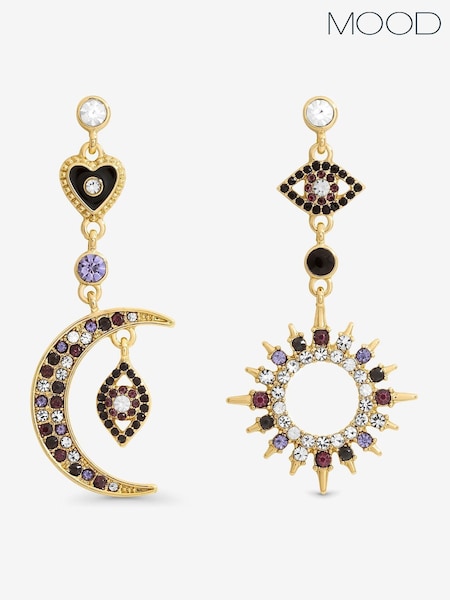 Mood Gold Tone Multi Colour Crystal Mismatch Celestial Earrings (V02811) | £17