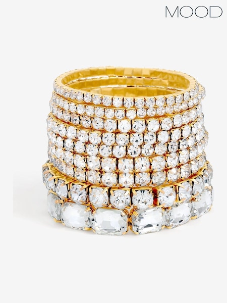 Mood Gold Tone Crystal Multipack Stretch Bracelets - Pack of 7 (V02822) | £17