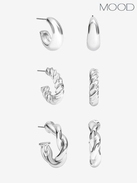 Mood Silver Tone Polished Twist Hoop Earrings Pack of 3 (V02823) | £17