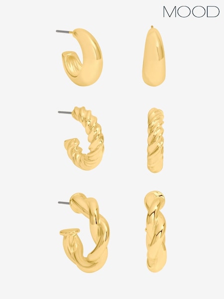 Mood Gold Tone Polished Twist Hoop Earrings Pack of 3 (V02824) | £17