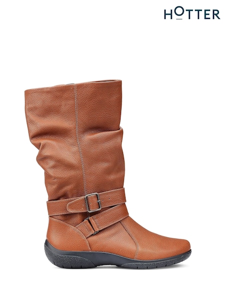 Hotter Brown Wide Fit Ballinderry Zip Buckle Boots (V03086) | £139