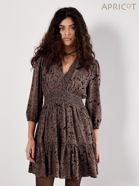 Apricot Brown Mono Paisley Ruffle Detail Dress (V03300) | £65