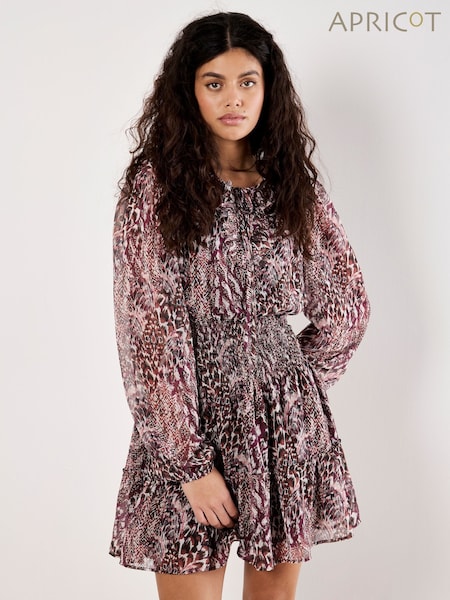 Apricot Red Feather Patchwork Ruffle Dress (V03302) | £40