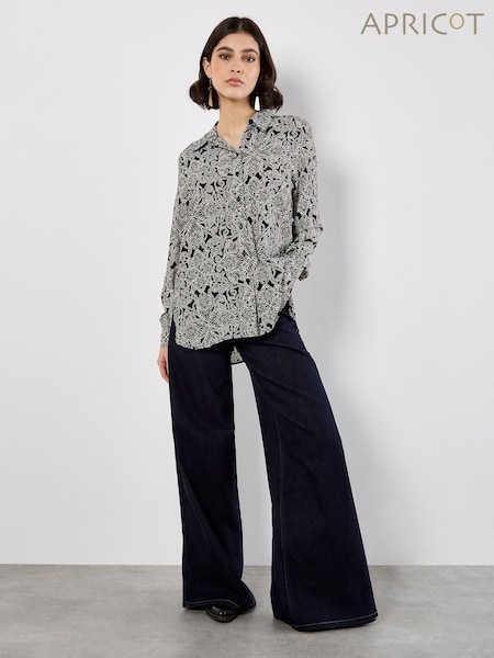 Apricot Black Mono Paisley Two Pocket Sheer Shirt (V03318) | £45