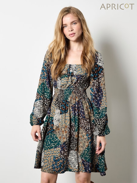 Apricot Green Milkmaid Patchwork Mini Dress (V03323) | £40