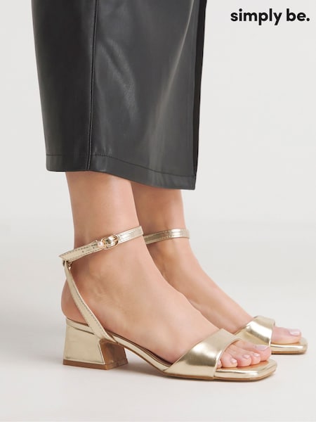 Simply Be Gold Barely There On Low Block Heels (V03377) | £36