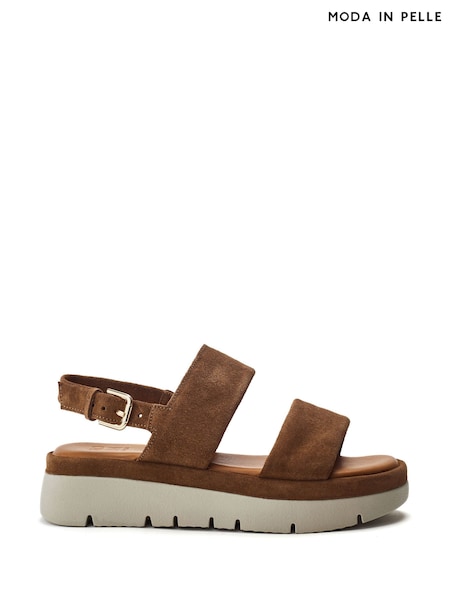 Moda in Pelle Netty Two Part Platform Leather Brown Sandals (V03390) | £89