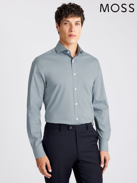 MOSS Tailored Fit Mid Blue Stretch Shirt (V03392) | £35