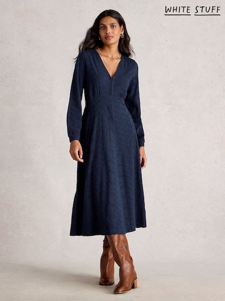 White Stuff Blue Megan Embroidered Jersey Dress (V03550) | £79