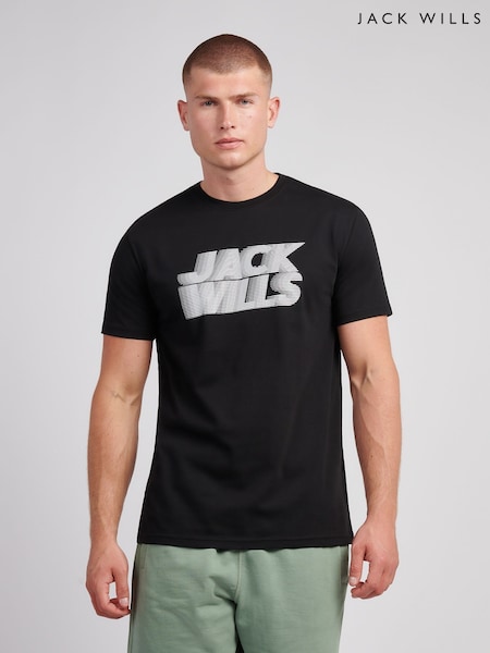 Jack Wills Black Layered Logo Graphic T-Shirt (V03694) | £25