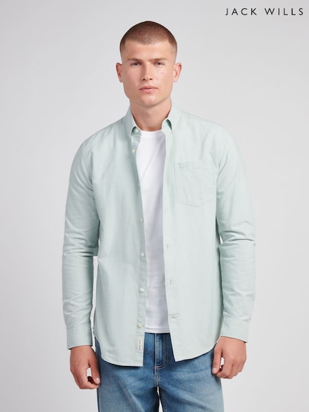 Jack Wills Green Wadsworth Oxford Long Sleeve Shirt (V03724) | £50