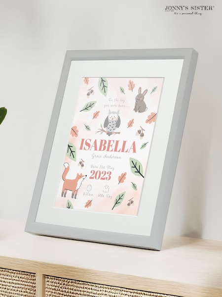 Personalised On The Day You Were Born Woodland Framed Print by Jonnys Sister (V03728) | £25