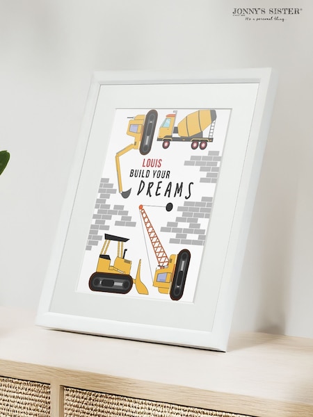 Personalised Construction Children's Nursery Framed Print by Jonnys Sister (V03740) | £25