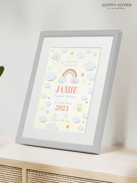Personalised On The Day You Were Born Rainbow Framed Print by Jonnys Sister (V03741) | £25