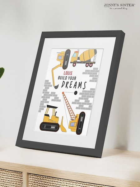 Personalised Construction Childrens Nursery Framed Print by Jonnys Sister (V03743) | £25