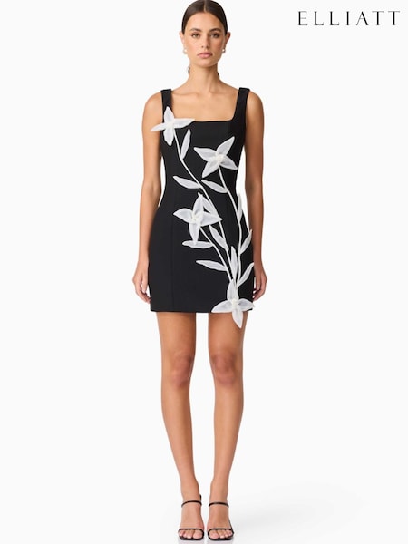 Elliatt Black Rafaela Pearl Trim Mini Shift Dress (V03873) | £310