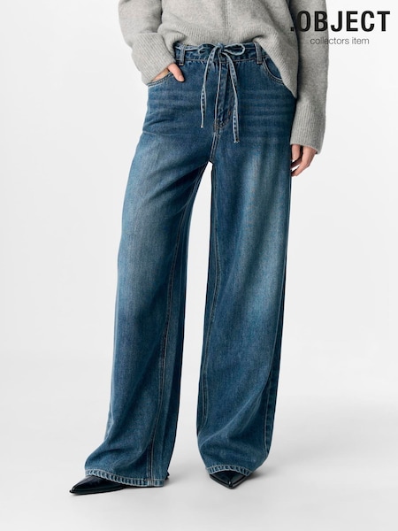 OBJECT Blue Tie Waist Wide Leg Jeans (V03938) | £65