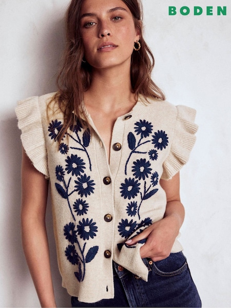 Boden Natural Frill Detail Waistcoat (V04044) | £119