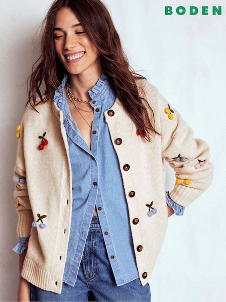 Boden Natural Natalie Embroidered Cardigan K1112 (V04059) | £139