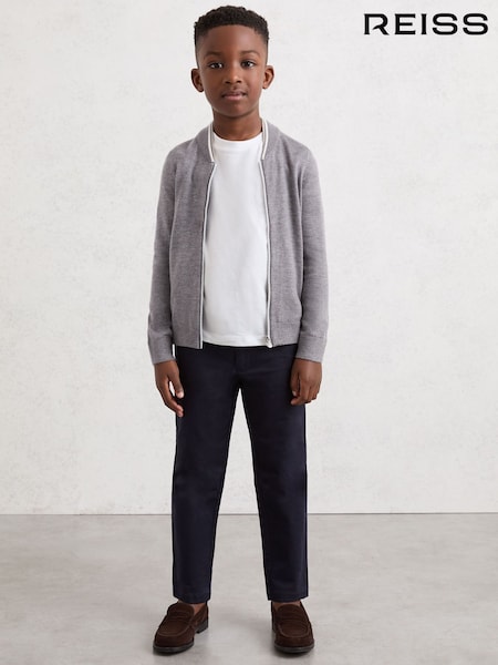 Reiss Grey/White Clifford 3-9 yrs Zip-Through Bomber Cardigan with Wool (V04072) | £45