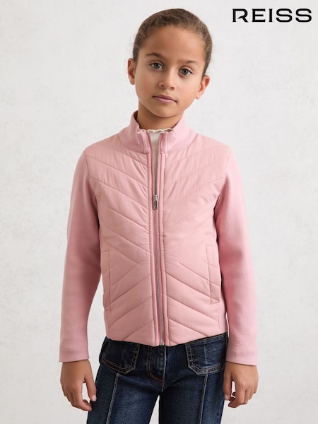 Reiss Pink Hansel Hybrid Quilted Knit Jacket (V04080) | £58