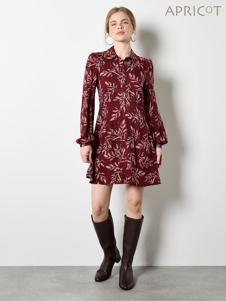 Apricot Red Pressed Leaf V-Shape Dress (V04192) | £40