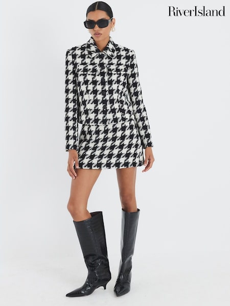 River Island Black Dogtooth Cropped Pocket Front Jacket (V04225) | £69