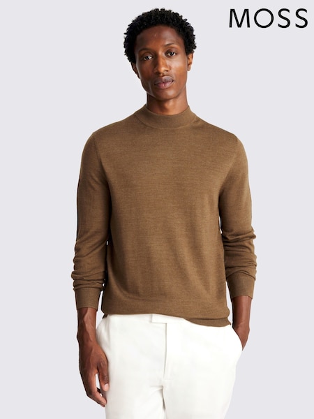 MOSS Tobacco Merino Blend Mock Neck Jumper (V04266) | £60