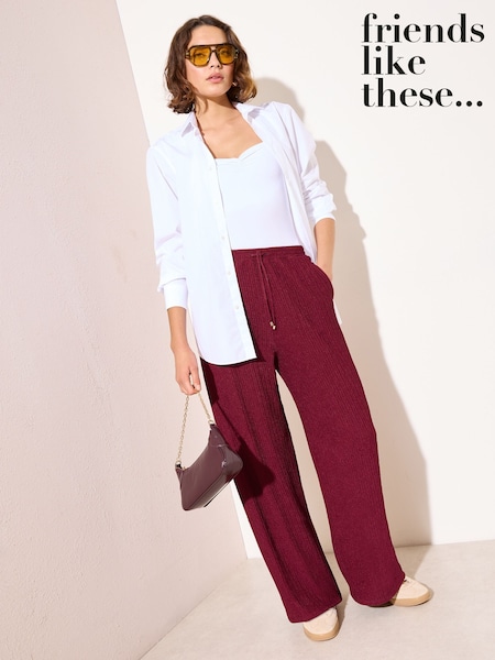 Friends Like These Berry Red Ripple Texture Wide Leg Trousers (V04704) | £34