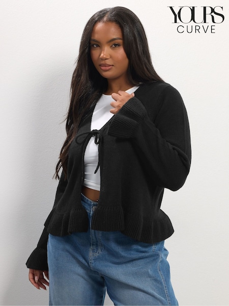 Yours Curve Black Frilled Trim Cardigan (V04783) | £32